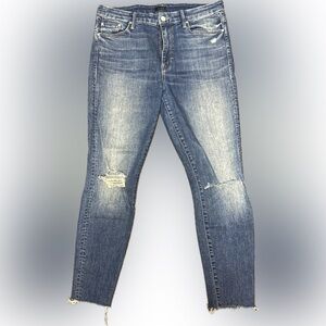 Mother High Waisted Looker Ankle Fray Furiously Happy Medium Blue Jeans | Sz 31